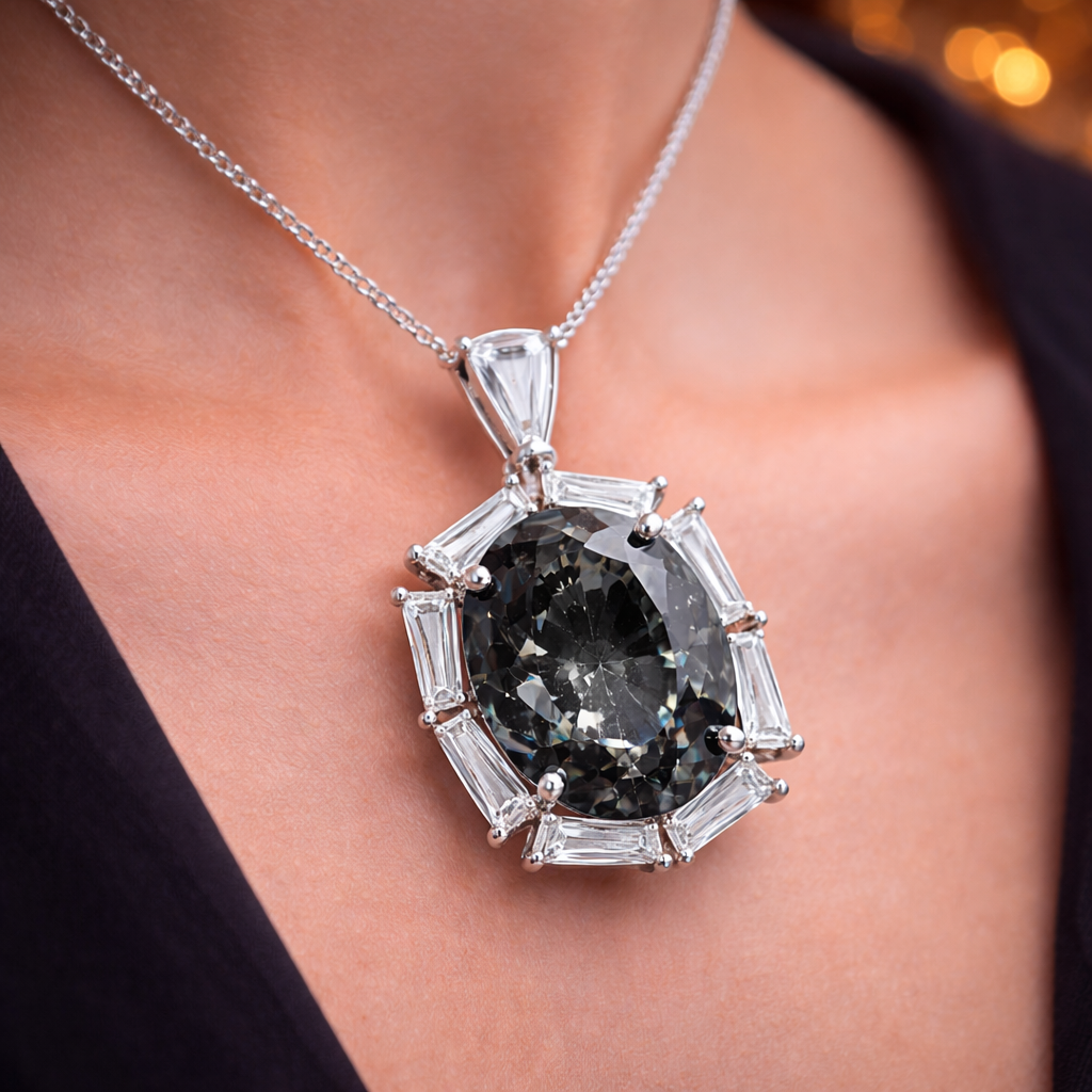 Premium Oval Cut Silver Plated CZ Anti Tarnish Copper Pendant Wholesale Secondary image