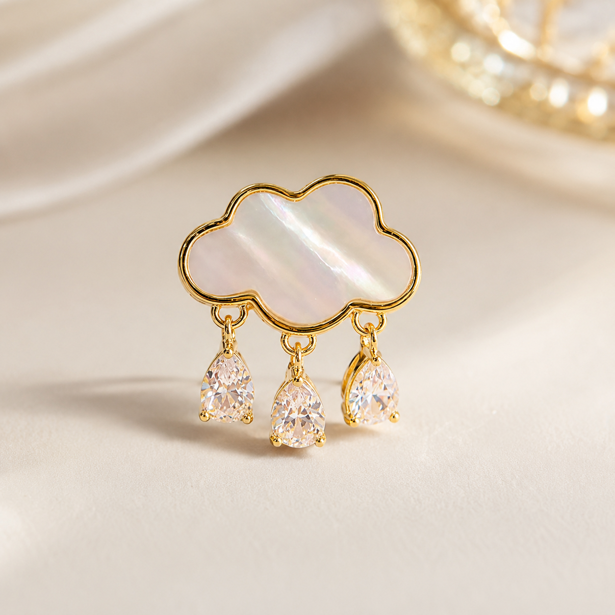 Pink Cloud Style Gold Plated CZ Mother Of Pearl Copper Brooch Bulk