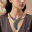 Peacock Style Silver Plated Blue Green & White Rhinestone Necklace Bulk