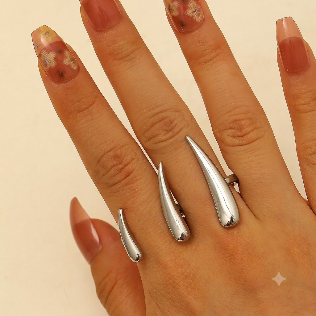 Modern Sculptural Spike Silver Plated Plain Alloy Cocktail Ring Bulk