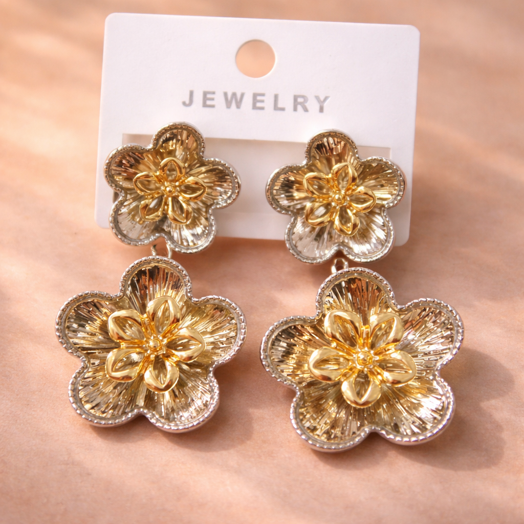 Bulk Classic Flower Style Gold Silver Plain Copper Drop Earrings