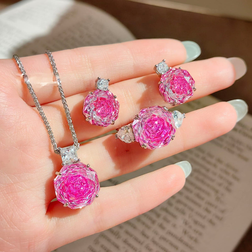 Multi Color Elegant Rose-Cut Silver Cubic Zirconia Necklace Combo Bulk