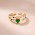 Bulk Green Pink White Heart Flower Gold CZ Adjustable Fancy Ring