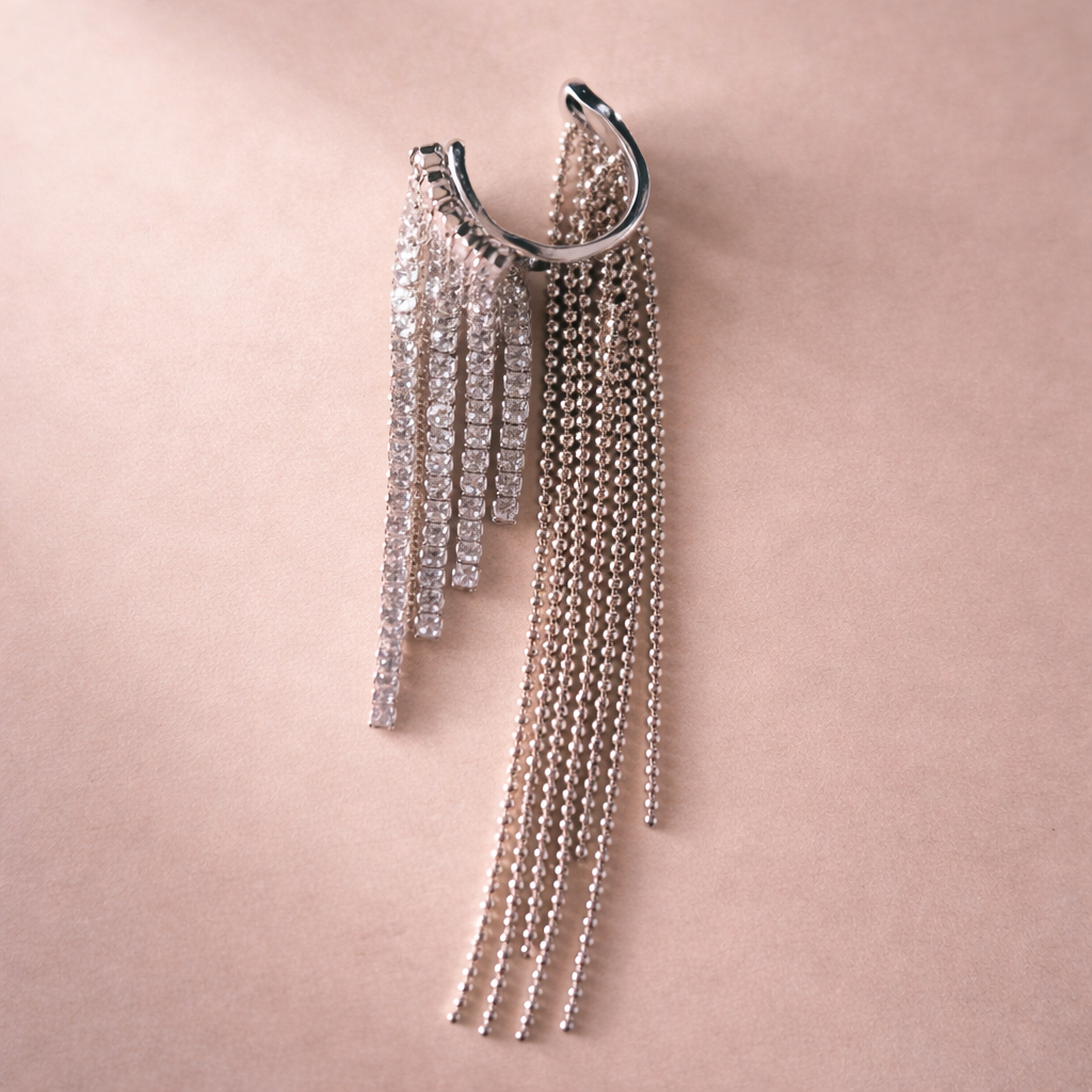 Bulk White Multi Chain Silver Rhinestone Ear Cuff Earrings