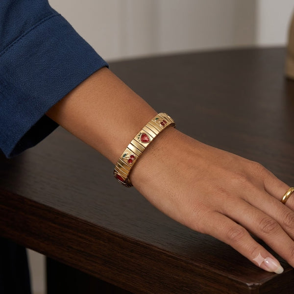 Cherry & Strawberry Stretchable Gold Enamel Stainless Steel Bracelet Bulk Secondary image