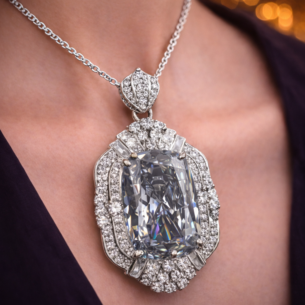 White High Sparkle Cushion Cut Silver Plated CZ Copper Pendant Bulk Main image