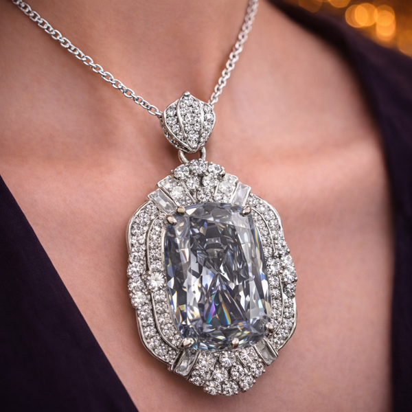 White High Sparkle Cushion Cut Silver Plated CZ Copper Pendant Bulk Main image