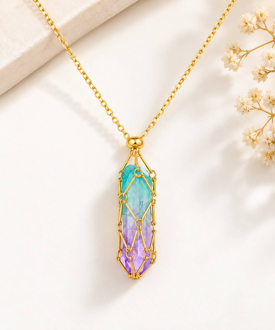 Geometric Crystal Cage Gold Turquoise & Multi Color Crystal Necklace Bulk