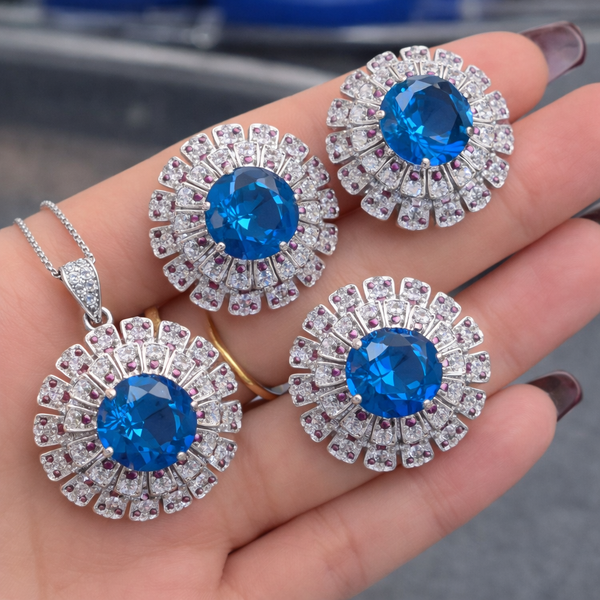 Classic Floral Silver CZ Anti Tarnish Copper Necklace Combo Set Bulk Secondary image