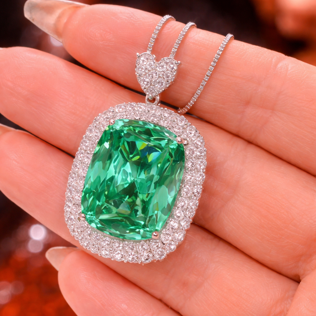 Premium Emerald Shape Silver CZ Anti Tarnish Copper Pendant Chain Bulk