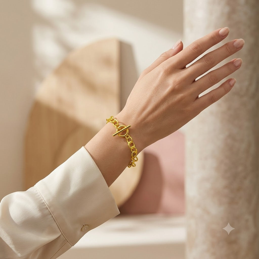 Luxury Gold Plated Chunky Oval Link Chain Toggle Clasp Bracelet Bulk