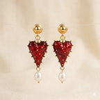 Trendy Red Heart Gold Resin Pearl Dangler Earrings For Women Wholesale