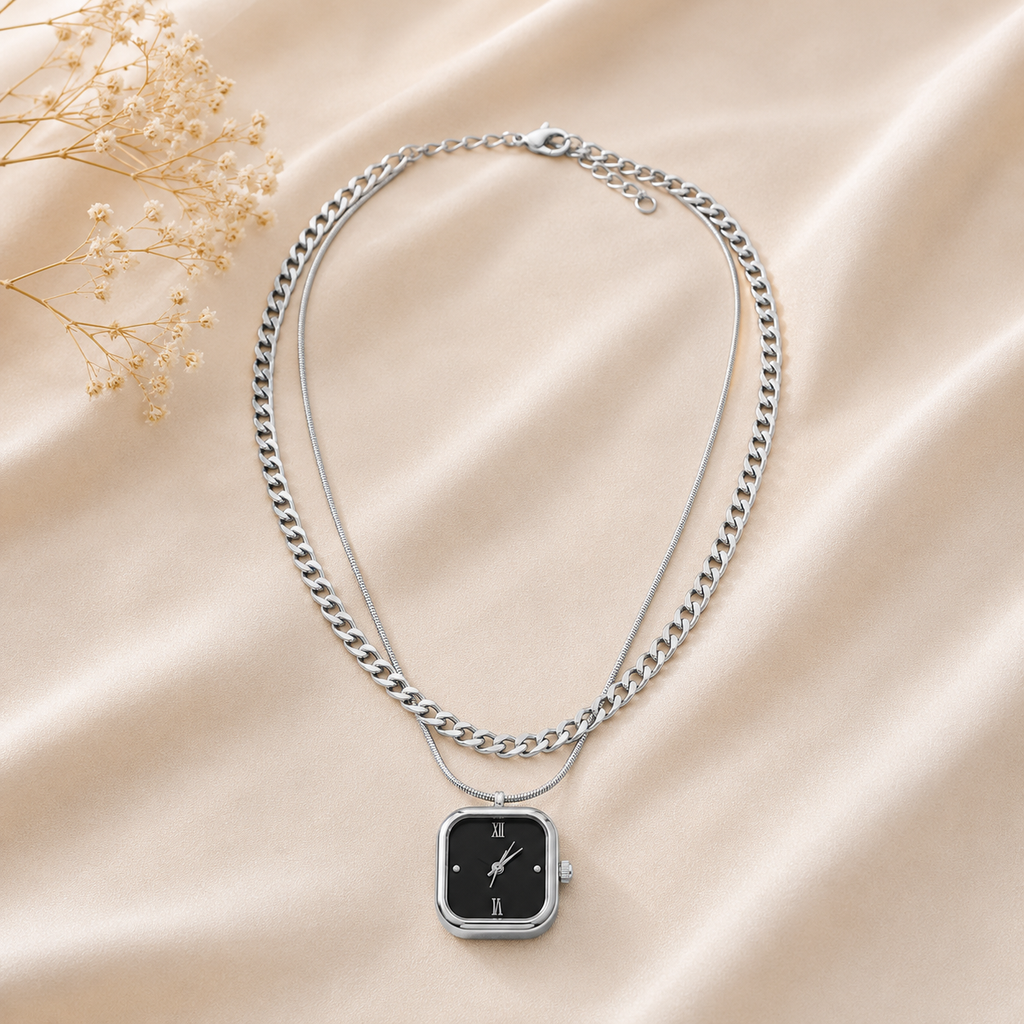 Minimalist Watch Layered Chain Gold Silver Stainless Steel Necklace Bulk