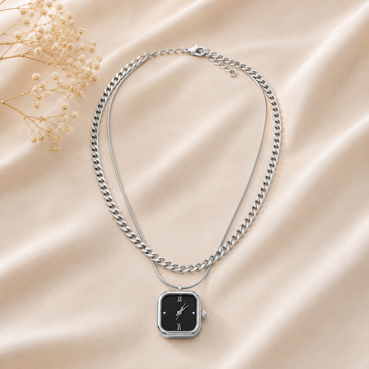 Minimalist Watch Layered Chain Gold Silver Stainless Steel Necklace Bulk