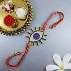 Designer Evil Eye Gold Plated CZ Red Orange Thread Rakhi For Men Bulk