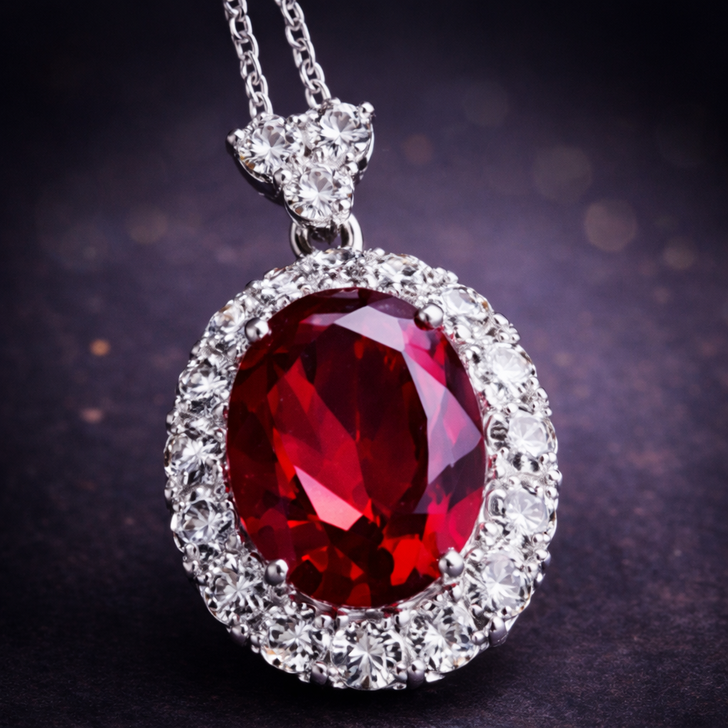 Premium Royal Halo Oval Cut Silver CZ Anti Tarnish Copper Pendant Bulk