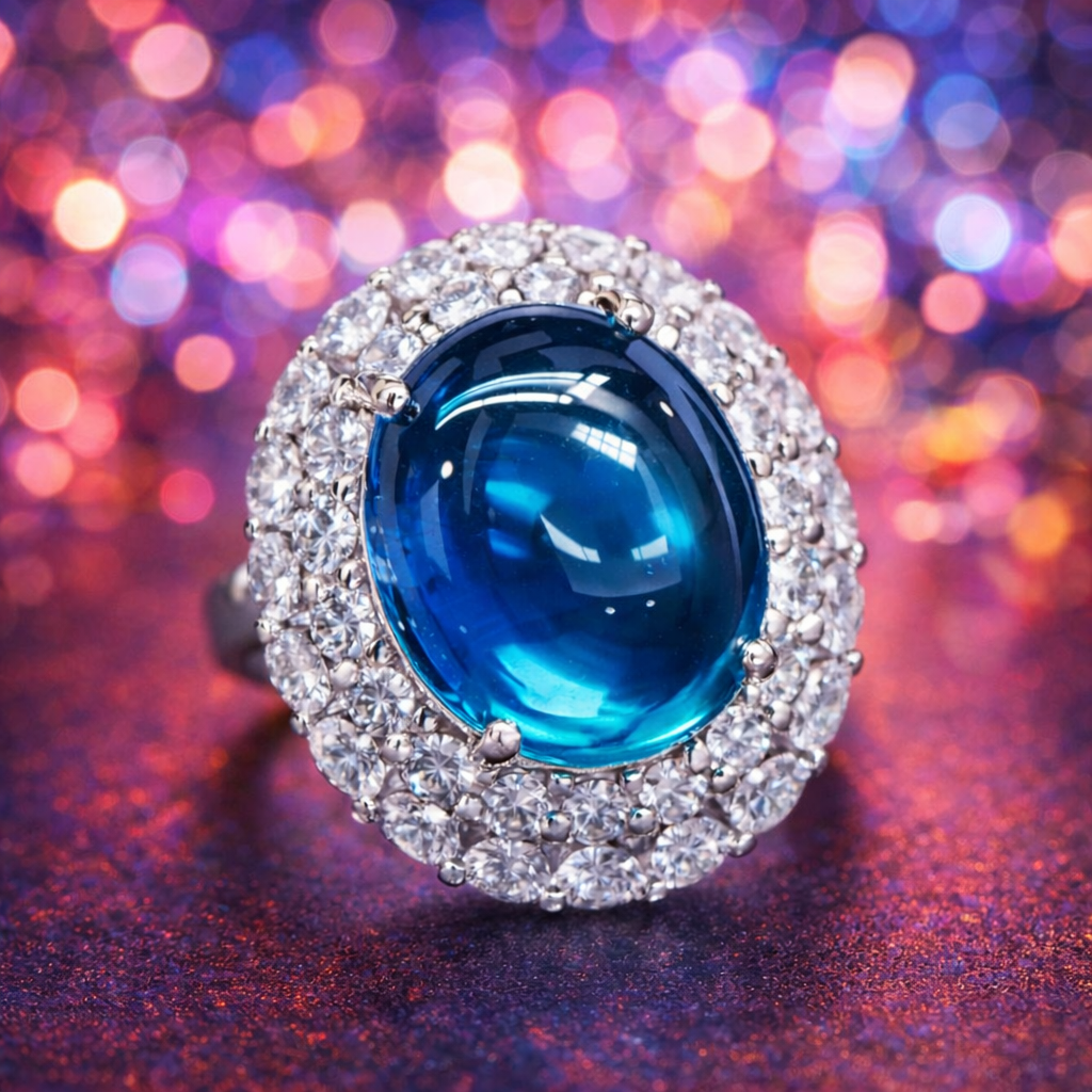 Red Blue Party Wear Oval Silver Plated CZ Copper Cocktail Ring Bulk