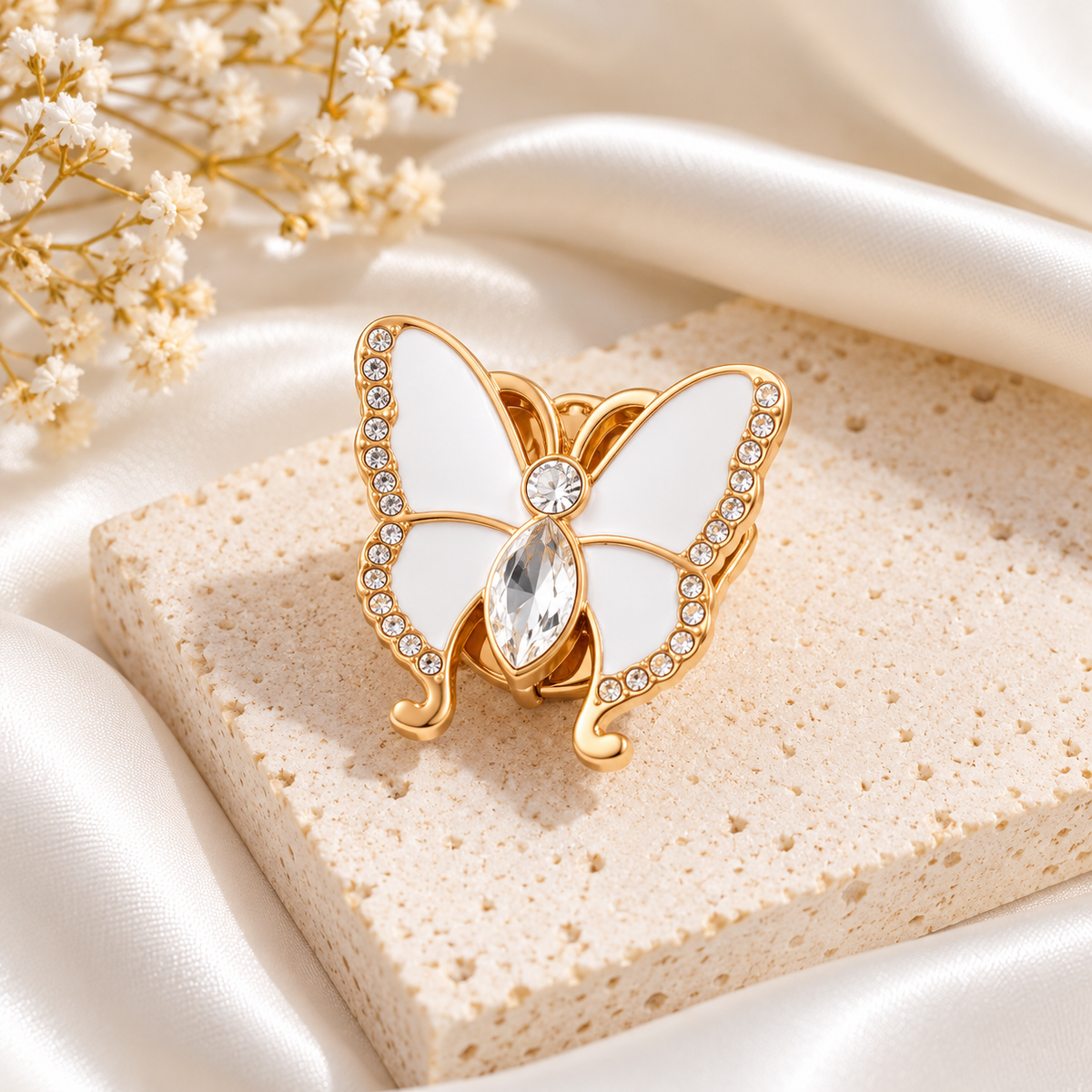 Luxury White Butterfly Design Gold Plated CZ Brass Button Cover Bulk
