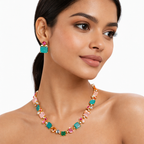 Bulk Multi Color Gold Plated Cubic Zirconia Beads Necklace Earring Set