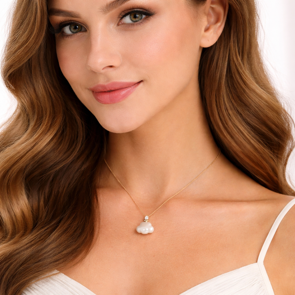 Cute White Cloud Charm Gold CZ Pearl Anti Tarnish Copper Necklace Bulk Main image