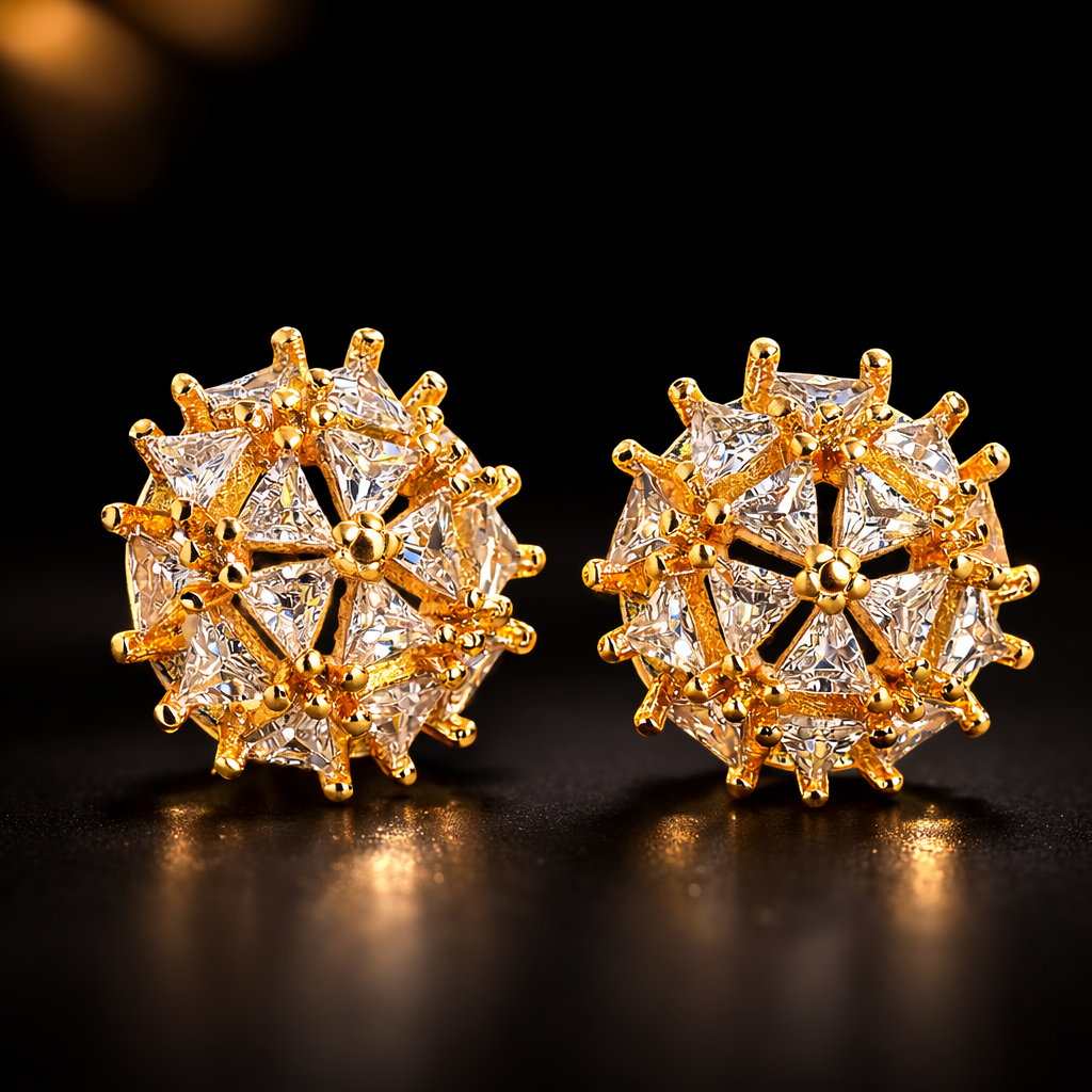 White Geometric Cluster Gold CZ Anti Tarnish Copper Stud Earrings Bulk