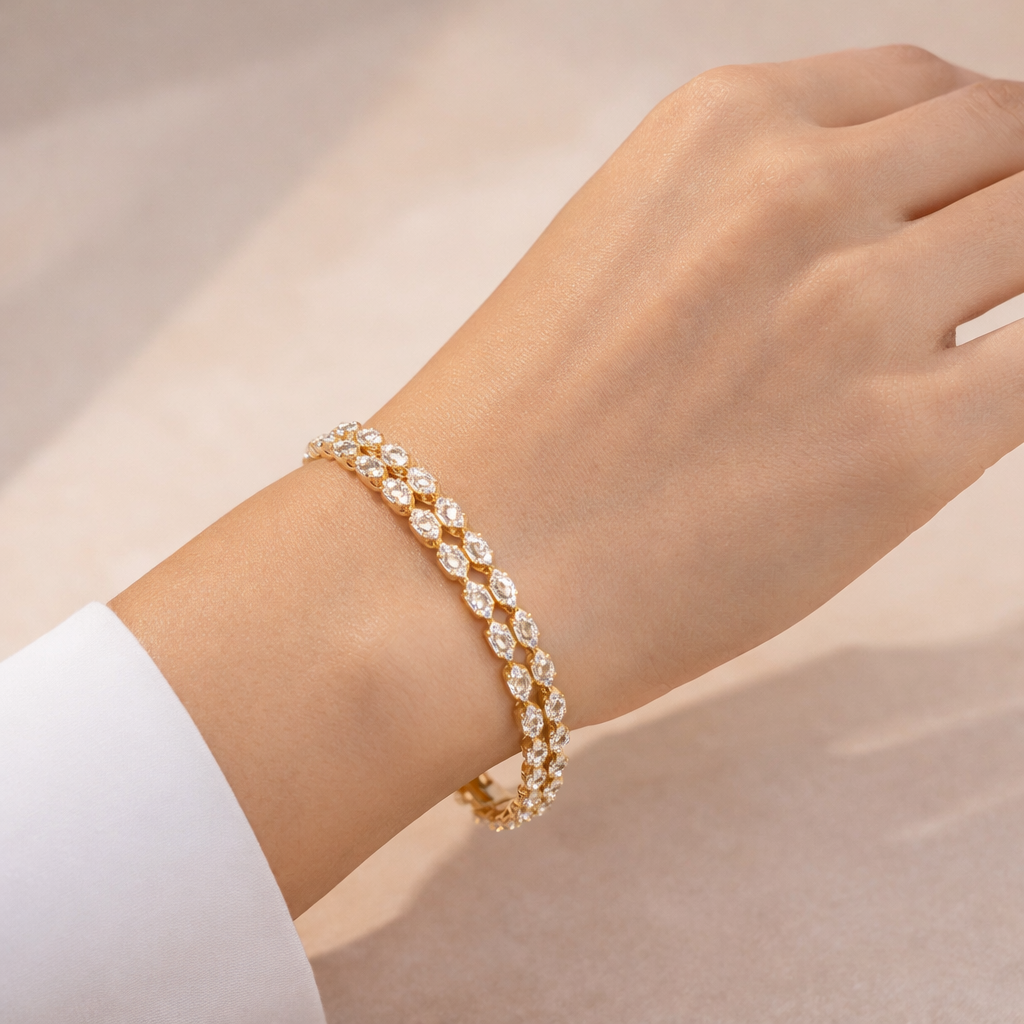 Bulk Elegant Marquise Link Tennis Gold Silver Plated CZ Copper Bracelet