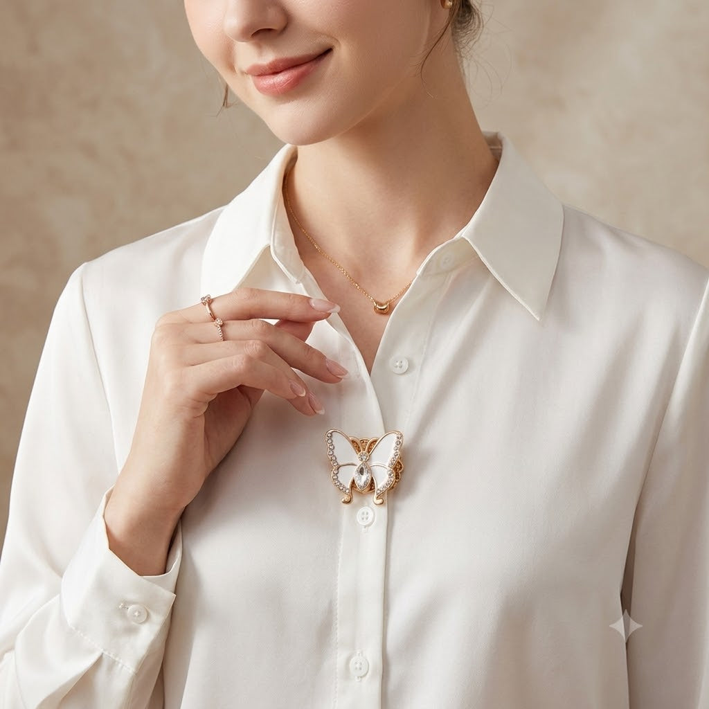 Luxury White Butterfly Design Gold Plated CZ Brass Button Cover Bulk