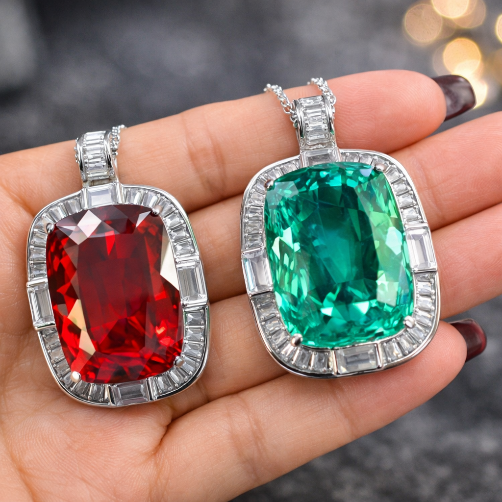 Luxury Cushion Shape Silver CZ Anti Tarnish Copper Pendant Chain Bulk Main image