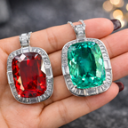 Luxury Cushion Shape Silver CZ Anti Tarnish Copper Pendant Chain Bulk