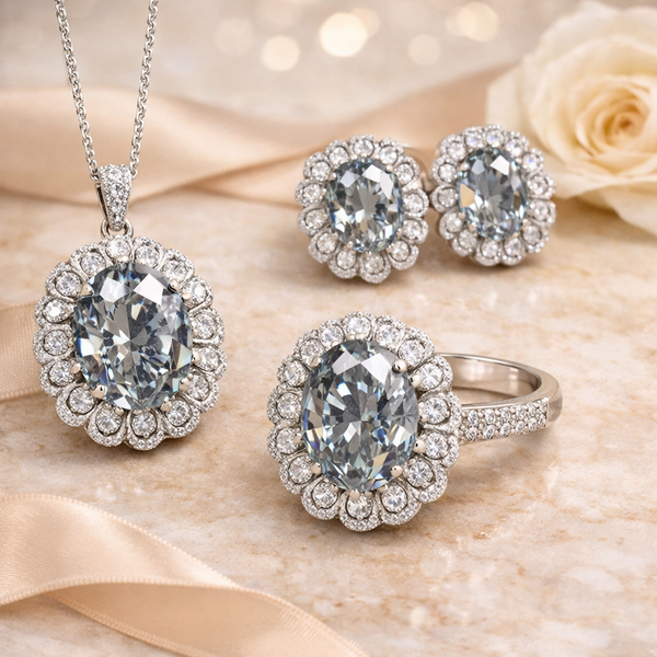 Black Premium Floral Silver CZ Anti Tarnish Copper Necklace Combo Set Main image