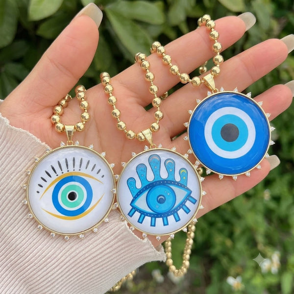 Multi Color Evil Eye Gold Plated Enamel CZ Beads Alloy Necklace Bulk Main image