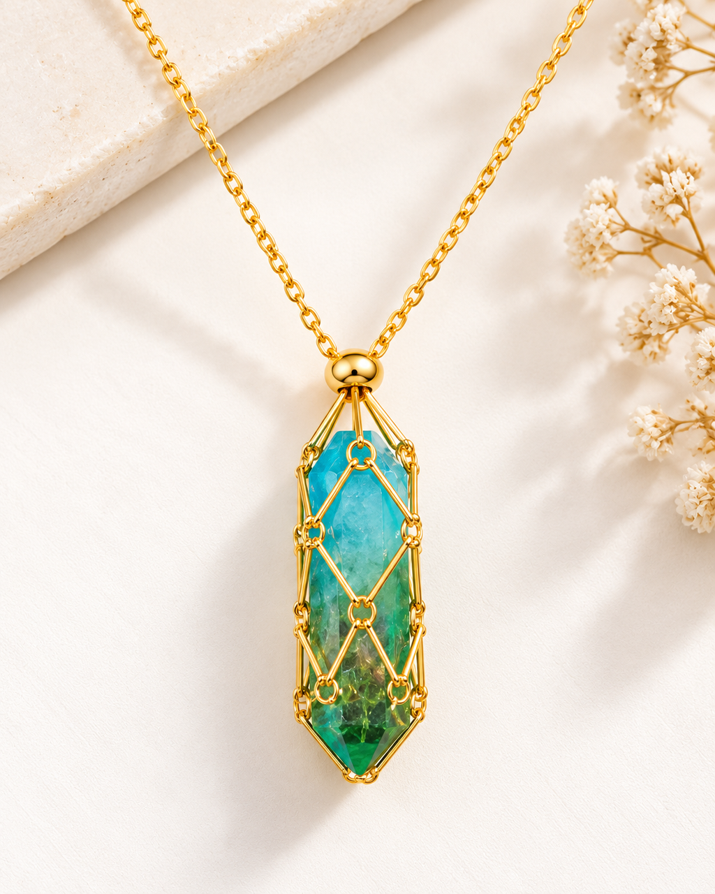 Geometric Crystal Cage Gold Turquoise & Multi Color Crystal Necklace Bulk