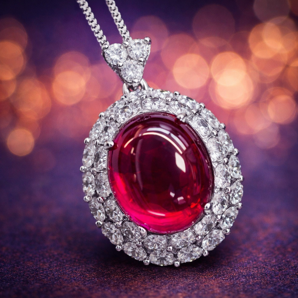 Red Blue Party Wear Oval Silver CZ Anti Tarnish Copper Pendant Bulk