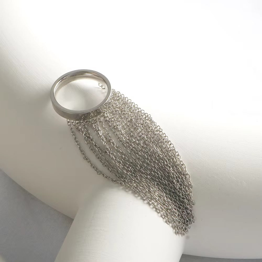 Surface Link Chain Silver Stainless Steel Adjustable Ring Women Bulk