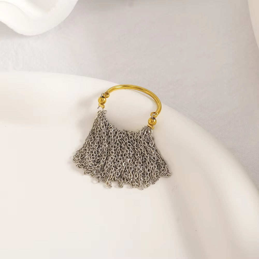 Two Tone Surface Link Chain Gold Silver Stainless Steel Ring Bulk