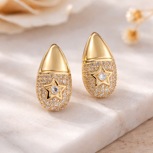 Wholesale Gold Plated Heart Star CZ Anti-Tarnish Copper Stud Earrings Main image