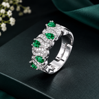 Wave Design Silver Plated Green CZ Copper Cocktail Ring For Women Bulk