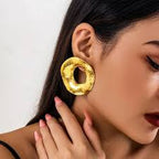 Wholesale Gold Textured Round Alloy Stud Earrings