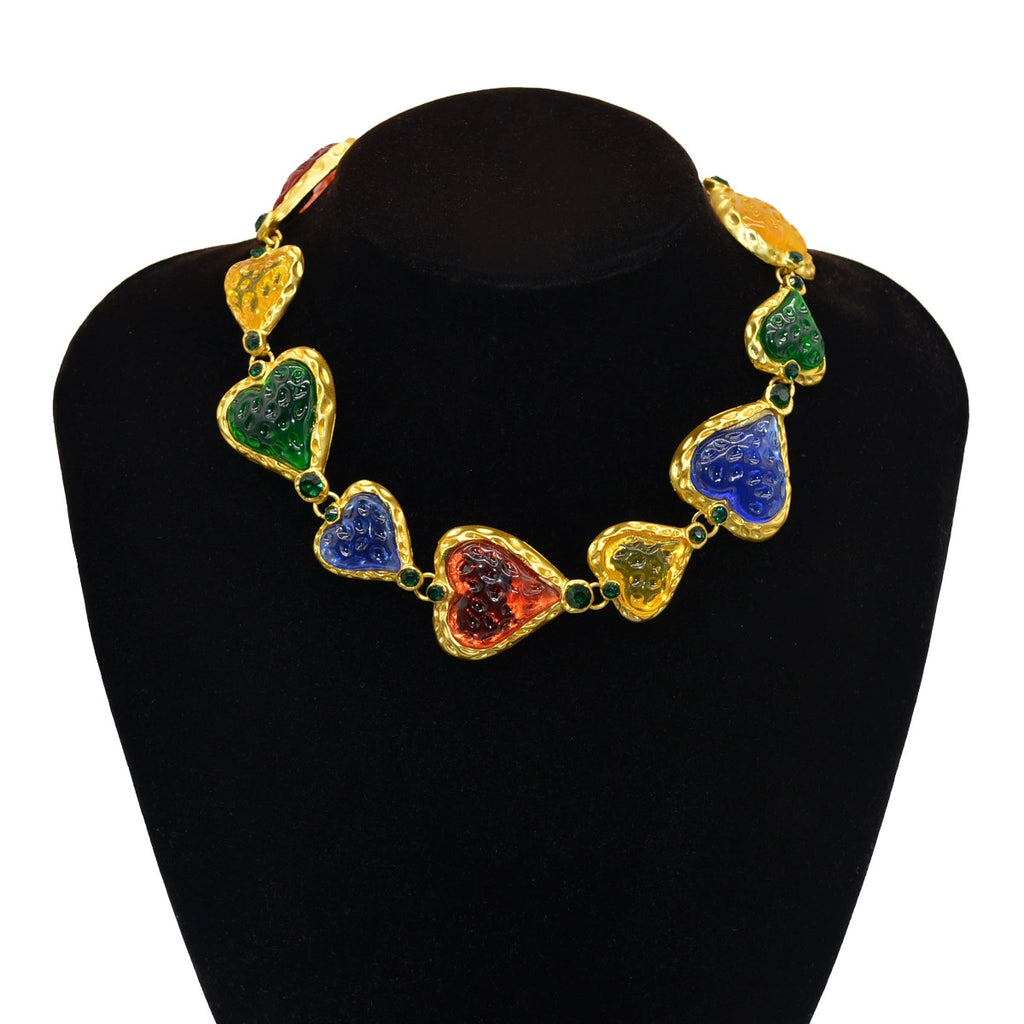 Bulk Multi Color Heart Gold Plated Beads Cubic Zirconia Alloy Necklace