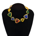 Bulk Multi Color Heart Gold Plated Beads Cubic Zirconia Alloy Necklace