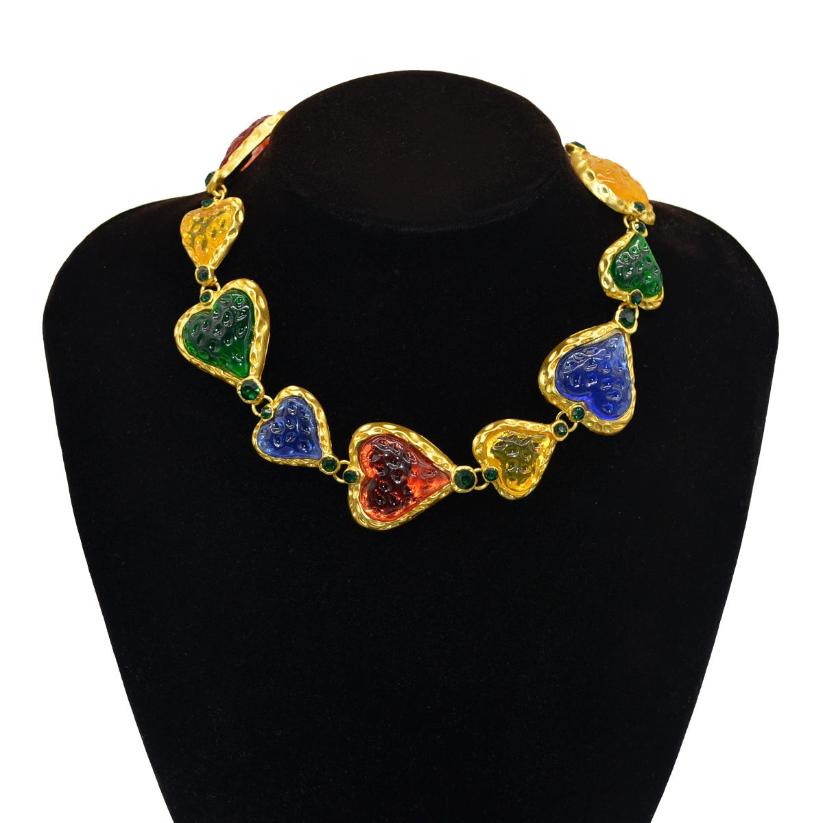 Bulk Multi Color Heart Gold Plated Beads Cubic Zirconia Alloy Necklace