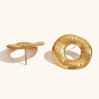 Wholesale Gold Textured Round Alloy Stud Earrings