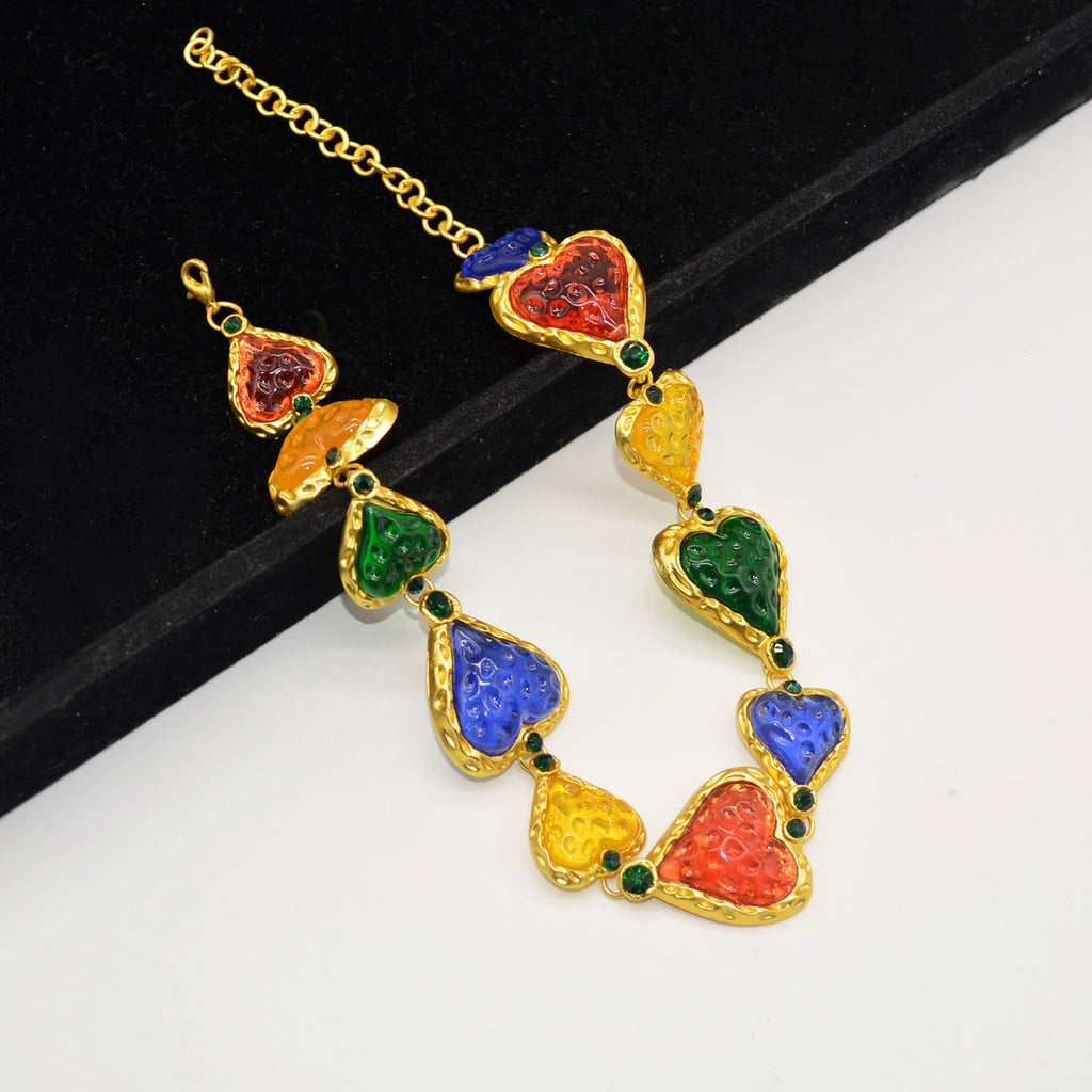 Bulk Multi Color Heart Gold Plated Beads Cubic Zirconia Alloy Necklace