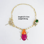 Bulk Pink Orange Insect Charm Gold Plated Beads Pendant Chain Necklace