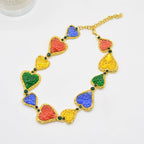 Bulk Multi Color Heart Gold Plated Beads Cubic Zirconia Alloy Necklace