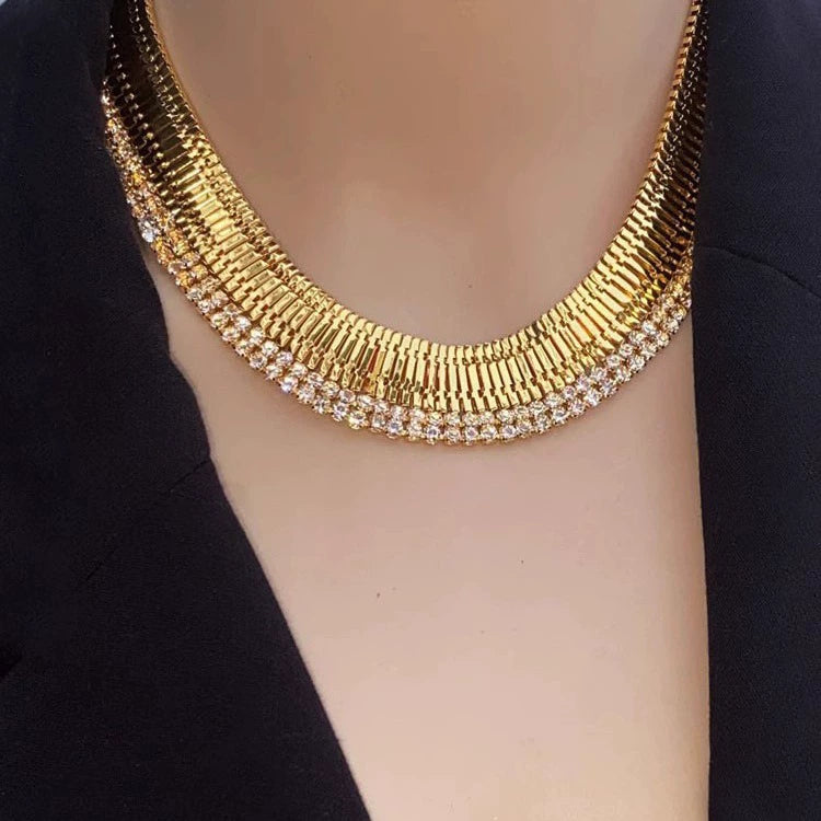 Bulk Gold White Layered Choker Gold Plated Cubic Zirconia Necklace