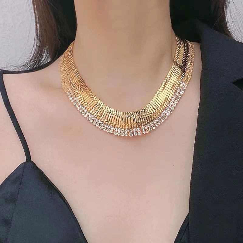 Bulk Gold White Layered Choker Gold Plated Cubic Zirconia Necklace