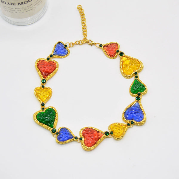 Bulk Multi Color Heart Gold Plated Beads Cubic Zirconia Alloy Necklace Secondary image