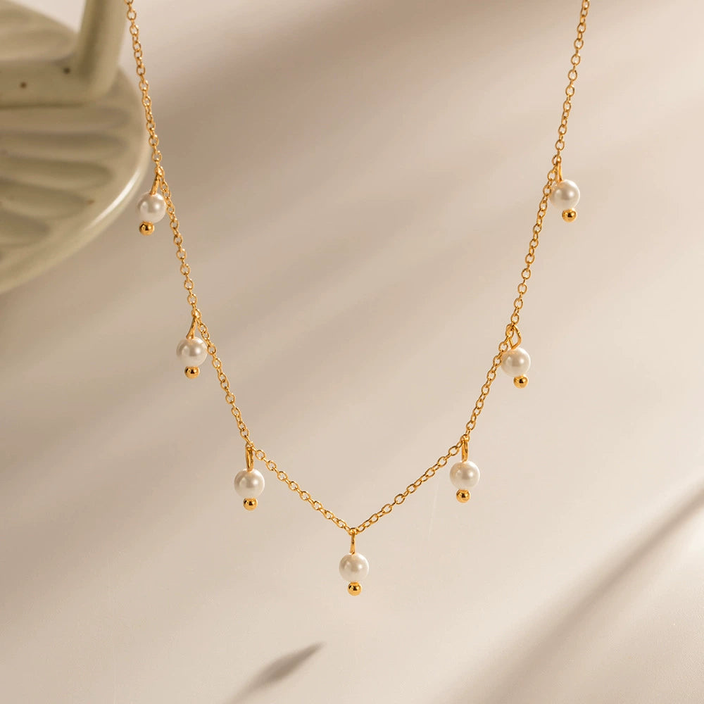 Bulk White Gold Plated Pearl Anti Tarnish Stainless Steel Necklace