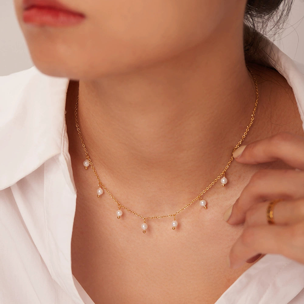 Bulk White Gold Plated Pearl Anti Tarnish Stainless Steel Necklace